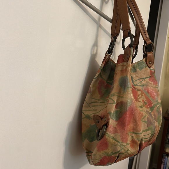 Maurizio Taiuti Bag Floral Print Leather Brown Top Handles Made in Italy MINT - Picture 2 of 6